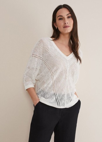 Phase Eight Vera Pointelle Stitch Knitwear White Canada | TKSCNG-271